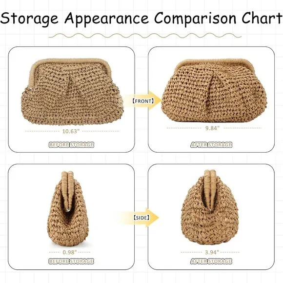 Straw Clutch Purse for Women Cloud Dumpling Pouch Straw Crossbody Shoulder Handb - Picture 2 of 6